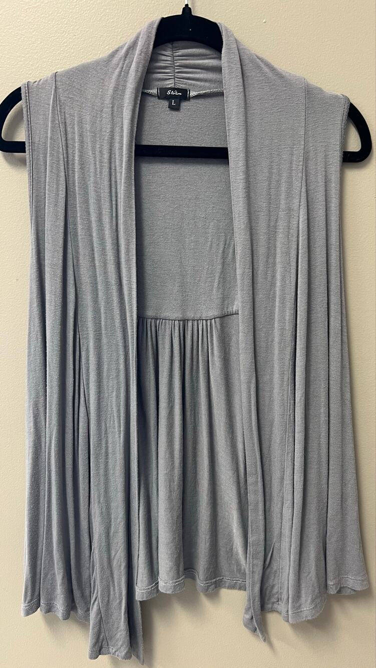Storm Made in USA Gray Draped Waterfall Vest Size L Boho Y2K Lagenlook